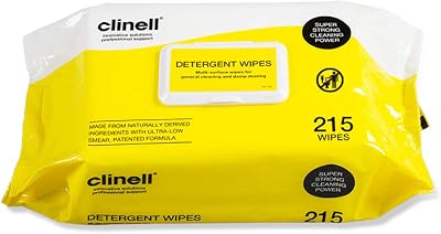Clinell Detergent Wipes 215 Pack Alcohol Free Multi-Surface Cleaning Durable