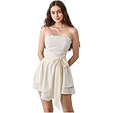 Floerns Women's Layered Ruffle Strapless Tube Dress Tie Waist Cute A Line Dresses