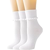 SEMOHOLLI Women Socks, Women Ankle Socks, Lovely double needle solid color Lace edge relent lady socks