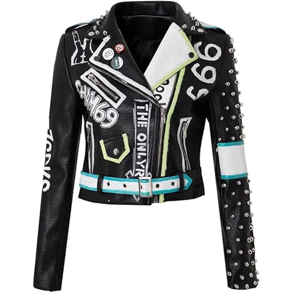 Women Slim-Fit Zipper Cropped Faux Leather Jacket Contrast