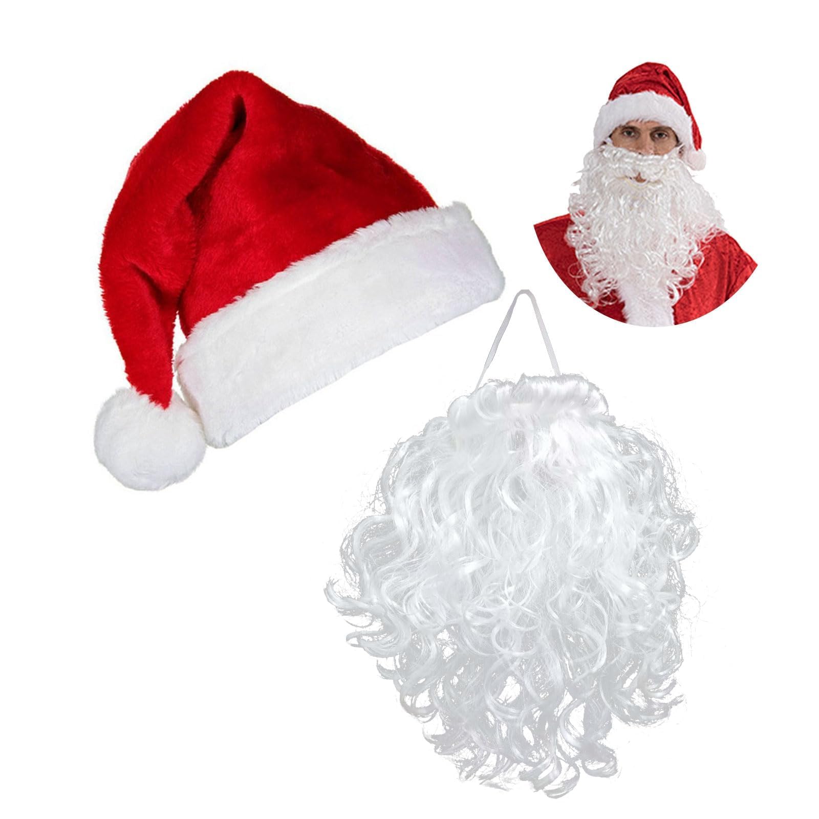 GodtKowty Santa Hat, Beard, and Wig Set - Christmas Fancy Dress Accessories for Adults and Teens - for Family Parties, Gifts, and Holiday Cosplay,Cybermonday