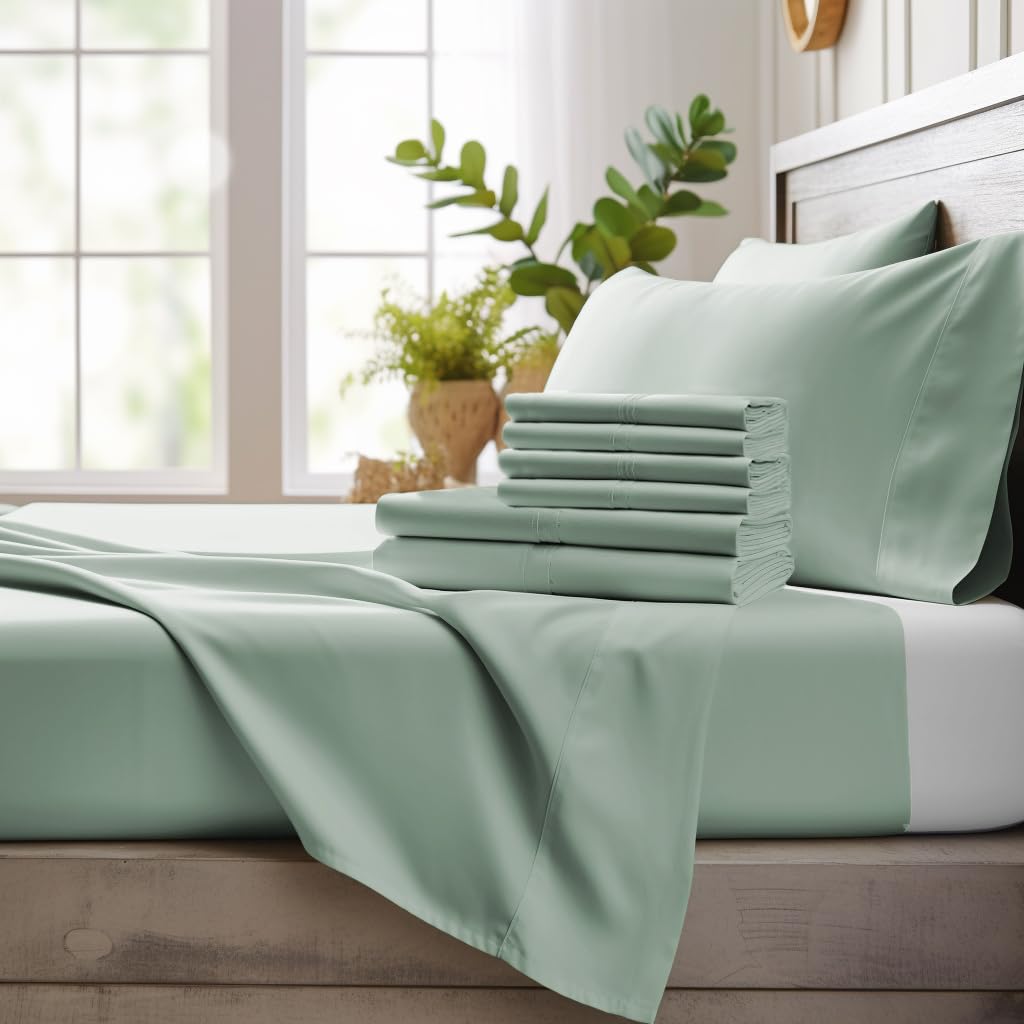 View 1 of **THEY ARE BLACK NOT SAGE GREEN**Bamboo Bay 6 Piece Queen Sheet Set - 100% Viscose Made from Bamboo Sheets Queen Size Bed Set - Ultra Soft Cooling Sheets for Hot Sleepers - Breathable Queen Sheets Fits Up to 16'' Deep Pocket - black