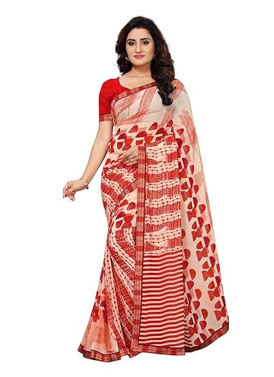 amazon red white saree