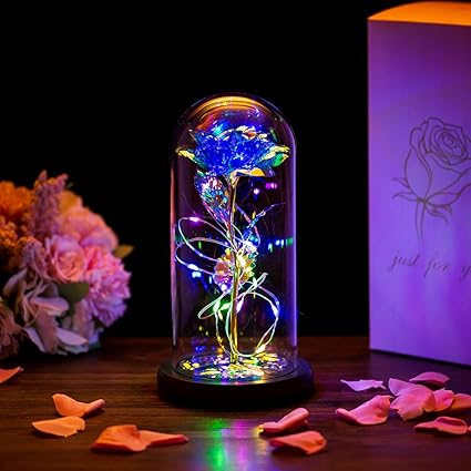 Beauty And The Beast Rose In Glass Dome Led Lights Everlasting Crystal Rose Flowers Gift Enchanted Forever Rose Romantic Birthday Gift For Her For Anniversary Valentines Wedding Girlfriend Wife Women Amazon Co Uk Kitchen