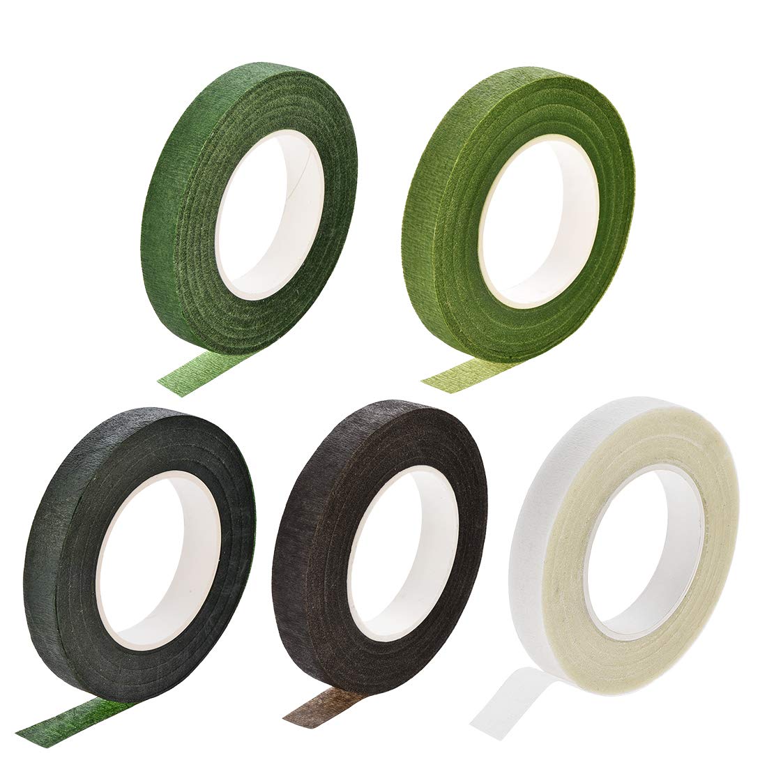 sourcing map 5 Roll 1/2-inch Wide 30Yard Dark Green,Light Green,Green,Brown,White Floral Tape Flower Adhesives Floral Arrangement Kits