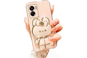 AULZAJU for Oneplus Nord N300 Case for Women Girls,6D Cute Hidden Rabbit Bunny Stand,Luxury Plating Glitter Girly Soft Silicone Makeup Mirror Bracket Case with Camera Cover for Oneplus Nord N300 5G Pink