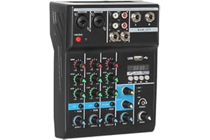 ALPOWL Professional Audio Mixer, Sound Board Console System, Interface 4 Channel Digital USB Bluetooth MP3 Computer Input 48V Phantom Power Stereo DJ Studio Streaming FX 16-Bit DSP Processor