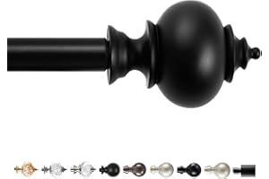 Deconovo Black Curtain Rods for Windows 48 to 84 Inches, Adjustable Decorative Single Window Curtain Rod Set, Curtain Rods 3/