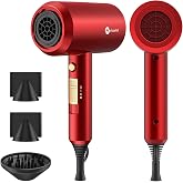 Slopehill Professional Ionic Hair Dryer, Powerful 1800W Fast Drying Low Noise Blow Dryer with 2 Concentrator Nozzle 1 Diffuser Attachments for Home Salon Travel (Agate Red)