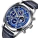 Men's Watches Blue Leather Chronograph Waterproof Watch Date Shows The Analog Star Sport Quartz Watch