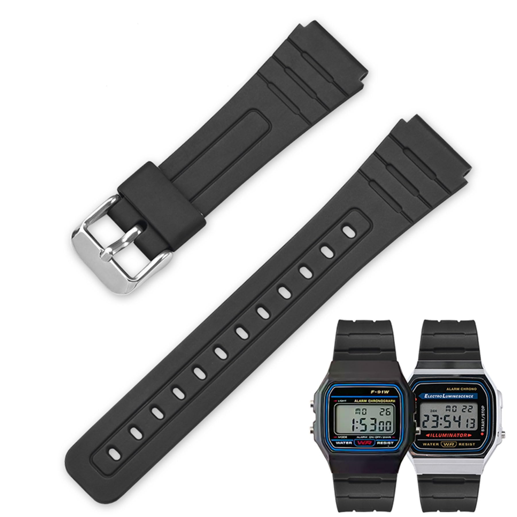 TPU Watch Strap Compatible with Casio F-91W/F-84/F-94/F-105/F-108/A-158/A-168 Men's and Women's 18mm Watchbands Replacement
