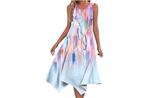 HUNENY Midi Dresses for Women Summer Casual Sleeveless Scoop Neck Sundress Swing Smocked Tank Dress with Pockets