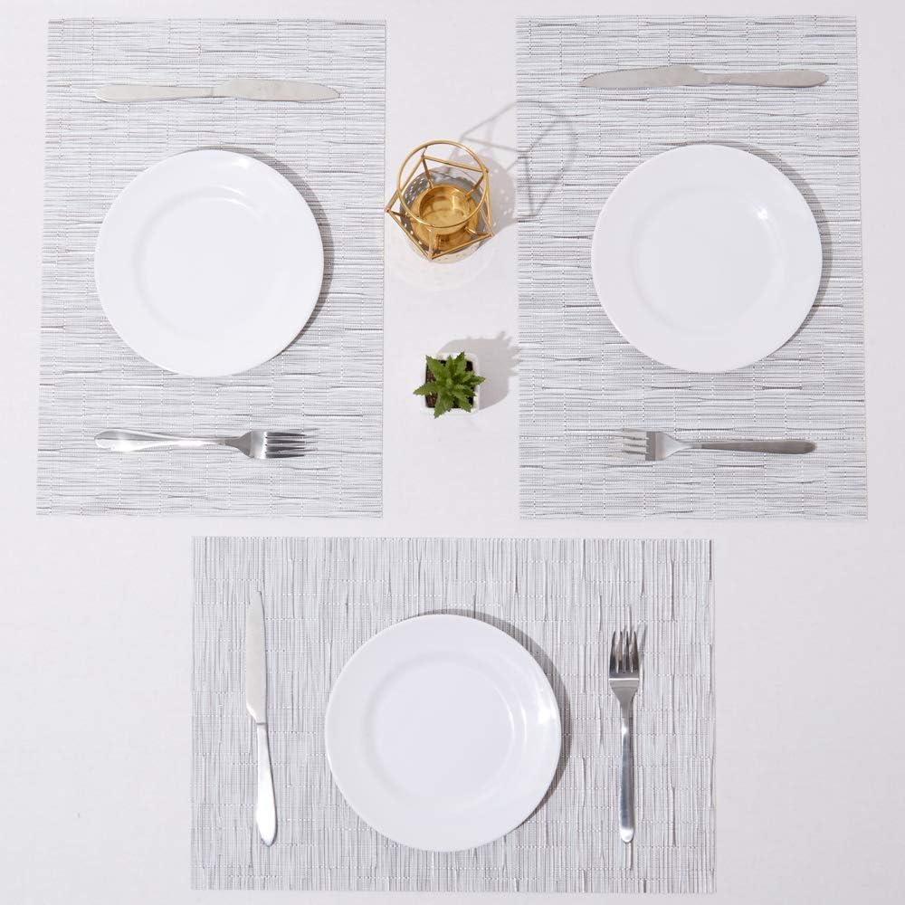 DOLOPL Table Mats Silver Place Mats for Table Set of 6 Crossweave Woven Vinyl Easy to Clean Wipeable Washable Modern Farmhouse Ourdoor Placemats for Dining Kitchen Patio Table: Home & Kitchen
