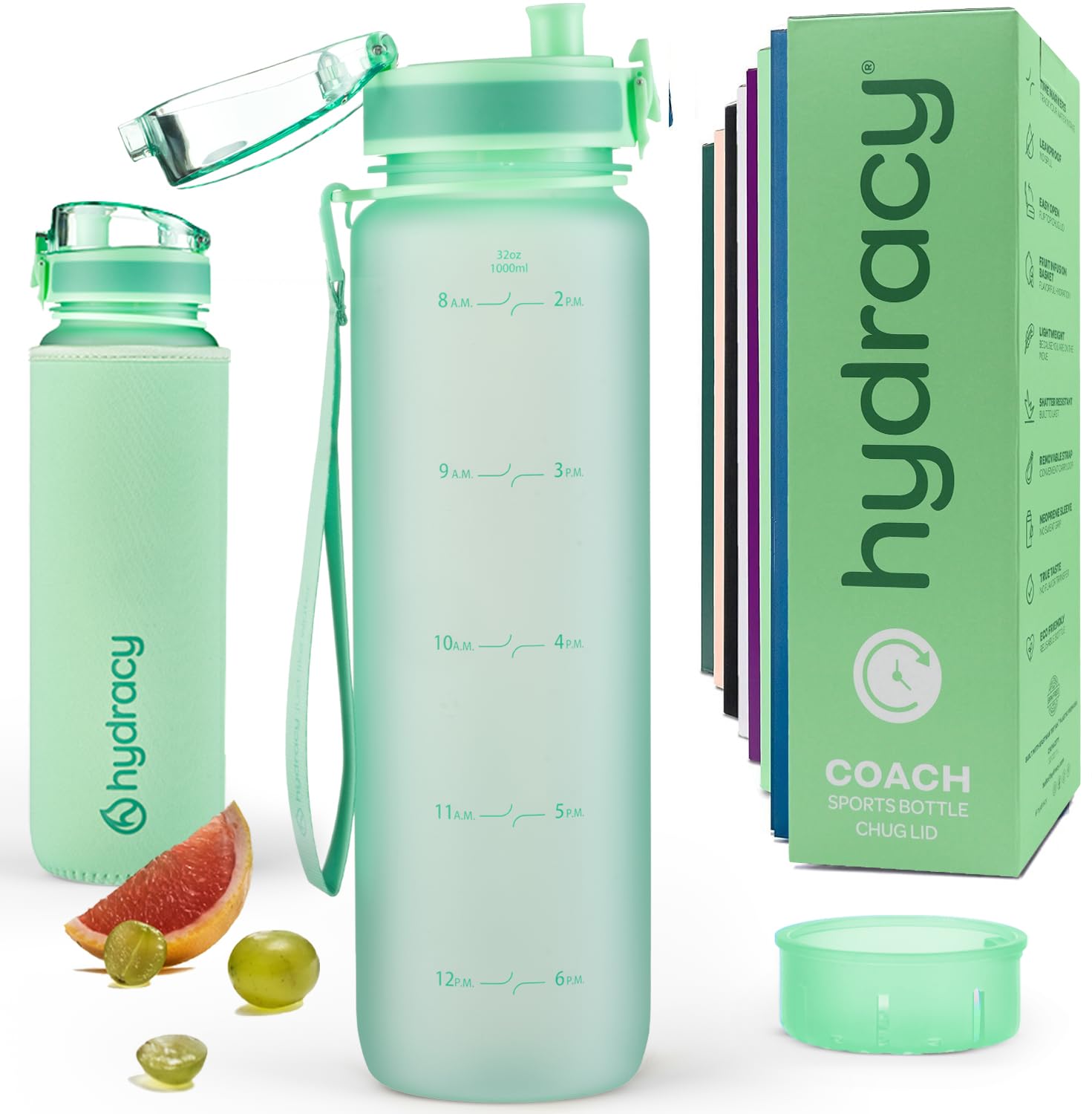 Photo 1 of Hydracy Water Bottle with Time Marker -Large 32 oz BPA Free Water Bottle & No Sweat Sleeve -Leak Proof Gym Bottle with Fruit Infuser Strainer & Times to Drink -Ideal for Fitness Sports & Outdoors