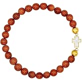 Catholic Town Stainless Steel Cross Bracelet with 4mm Sandstone (Venturina) beads (CTBSSCROV6N-G)