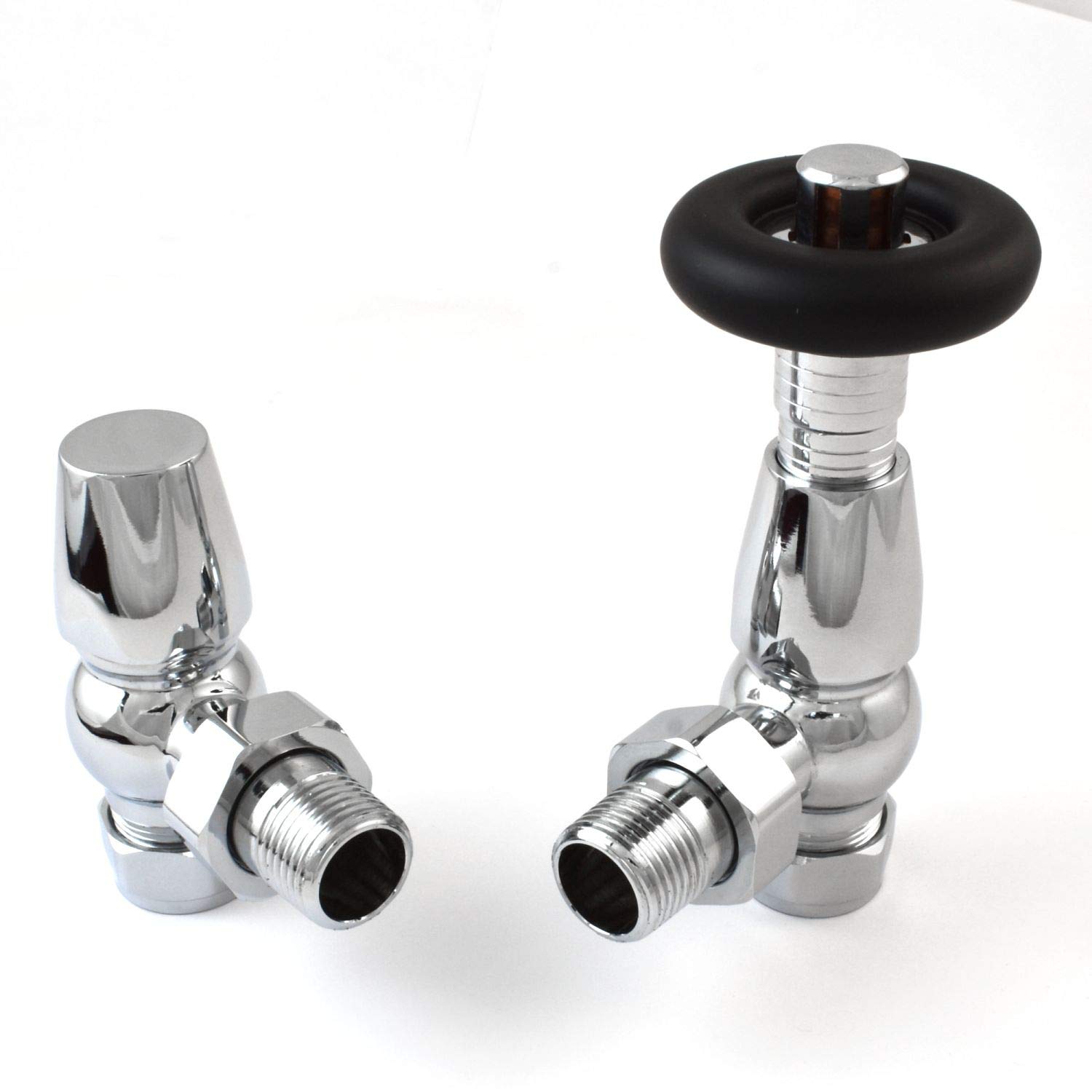 Hot Flow Chrome Jordan Angled TRV Thermostatic Radiator Valve (Pair) Includes Angled TRV Body & One Lock Shield for Quick & Easy Temperature Control.