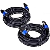 Yuyaokk 2Pack 25 ft Male Speakon to Speakon Cables, Professional 12 Guage AWG Audio Cord DJ Speaker Cable Wire with Twist Lock - 2 Conductor.