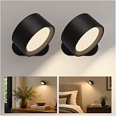 AMETHEUS Rechargeable Wall Sconces with Remote, Magnetic Wall Lights, Black | 3 Color Temperatures, Remote &amp; Touch, Dimming, 360&deg; Rotation for Living Room, Bedroom &amp; Reading, 2 Pack