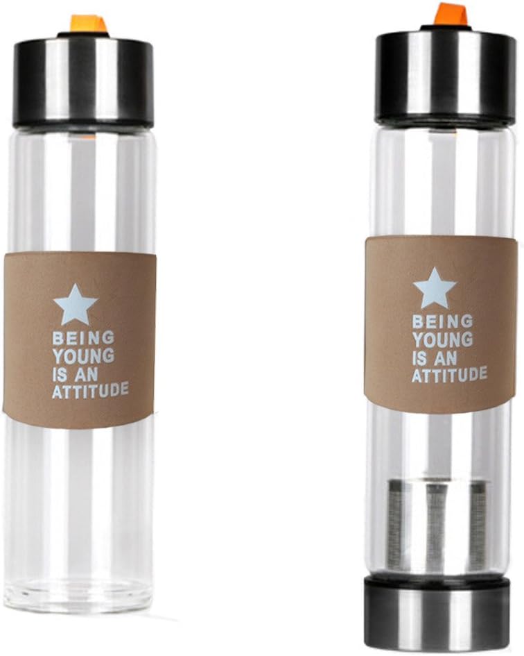 JISEP Tea Infuser and Glass Water Bottles Set, Pair of Hot or Cold Glass Tea Tumbler Bottle, Glass Drink Containers to Quench (Coffee)