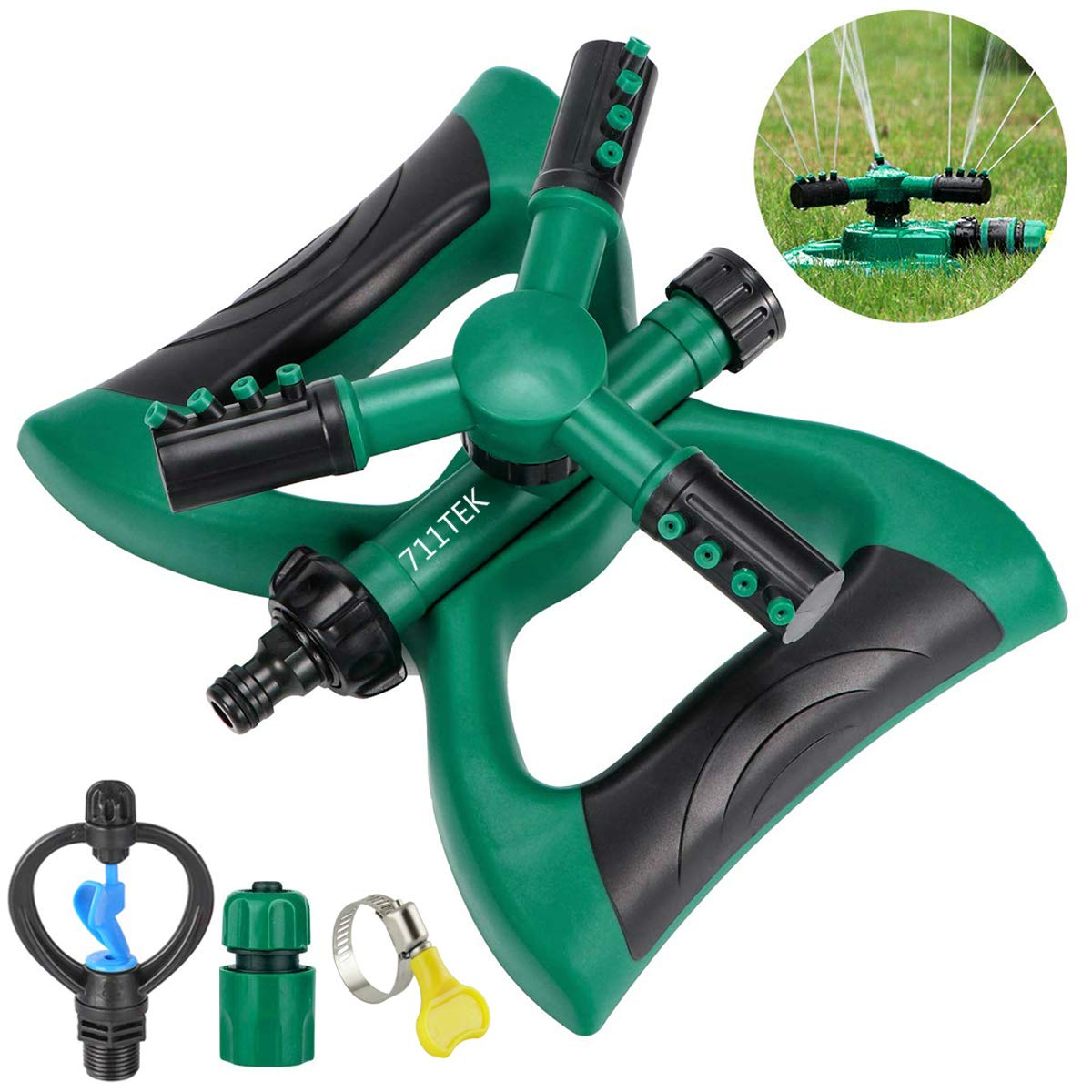 711TEK Garden Sprinkler Automatic Lawn Sprinkler Water Sprinkler Lawn Irrigation System 360 Degree Rotating Adjustable Oscillating Sprinkler for Garden Lawn Yard Kids (Sprinkler with Extra Head)