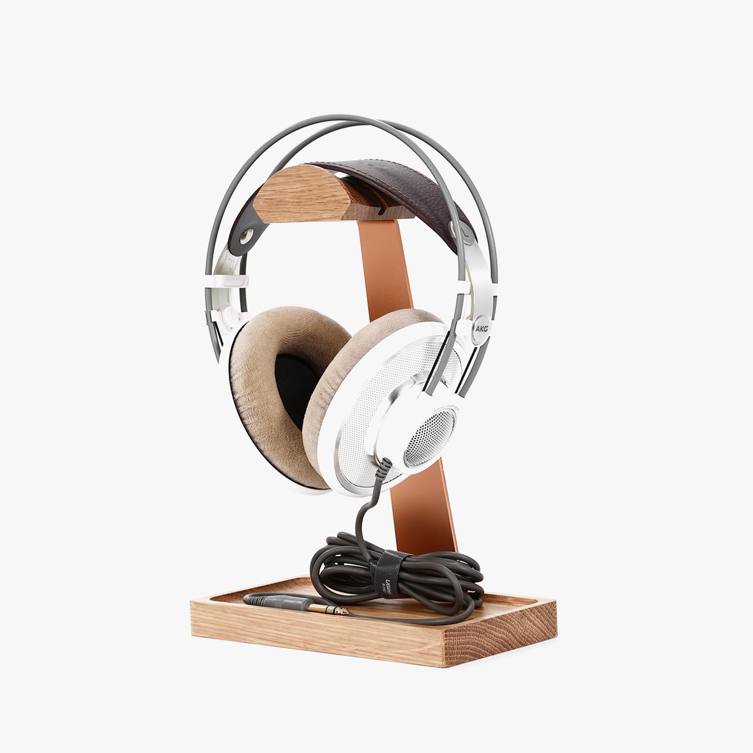 NIRVASH Oak Wood Headphone Stand, Wooden Headset Stand for Desk, Music Headphone Holder with Storage Base for Airpod max, Bose, Razer, Sennheiser, Shure, Jabra, JBL, AKG
