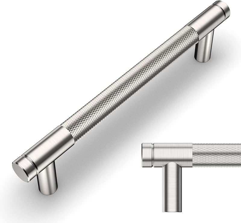 Amerdeco 128mm Knurled Cabinet Pulls Brushed Satin Nickel 10 Pack AM003