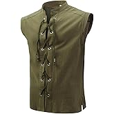 mogenda Mens Renaissance Sleeveless Shirts,Lace up Front Viking Pirate Shirt,Medieval Costume Halloween Tops