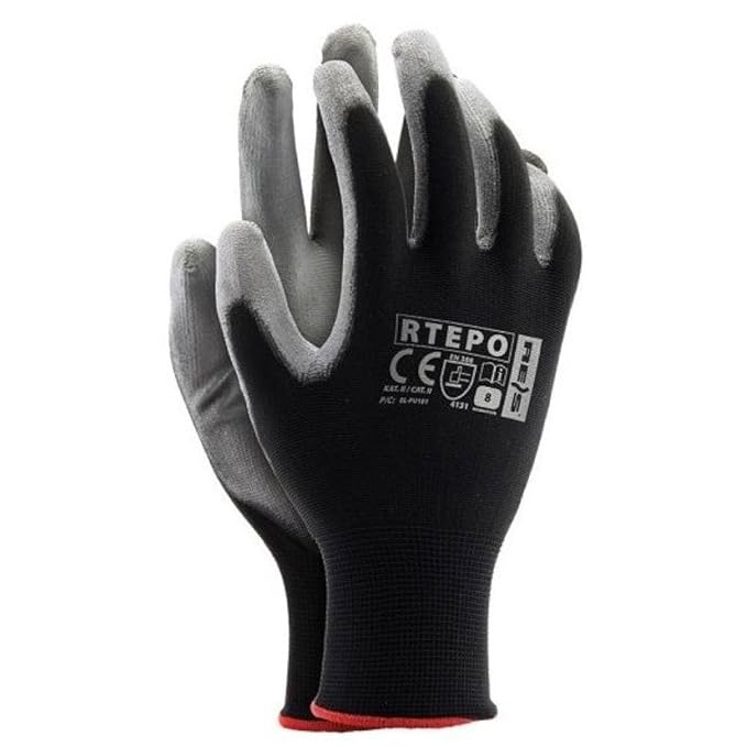 12 Paar Arbeitshandschuhe Nylonhandschuh Gr. 9 mit PU Polyurethanbeschichtung RTEPO BS Montagehandschuhe aus Polyester - EN 3