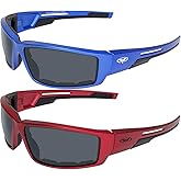 Global Vision Sly Motorcycle ATV Padded Riding Glasses Sunglasses 2 Pair with Smoke Lenses and Red and Blue Metallic Frames