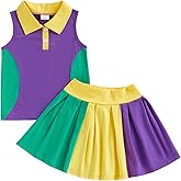 Lullnaxe Toddler Girl MardiGras Outfit Sleeveless Polo Tank Top Contrast Color Pleated Skirt 2 Piece Carnival Clothes Set