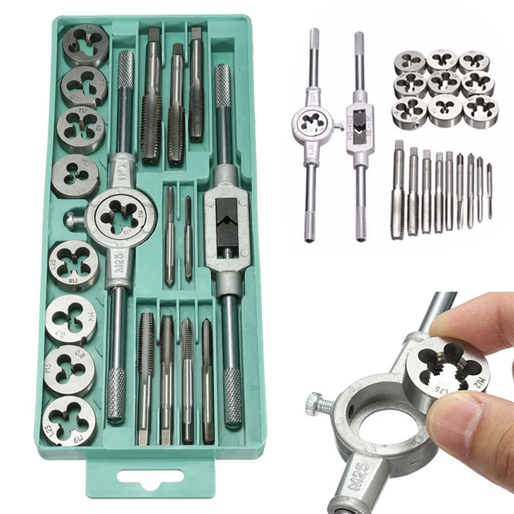 CENPEK Tap and Die Set 20 Pieces Tungsten Alloy Steel Metric Tap and Die Kit M3-M12 Combination for Cutting External and Internal Thread with Storage Case
