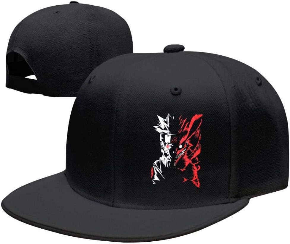 Therwd Flat Brim Baseball Cap with Snapback Buckel,Adjustable 3D Anime Na-ruto Printed Flat Bill Baseball Cap,Hip-Hop Hat,Unisex Baseball Cap Black