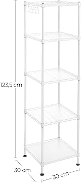 SONGMICS Bathroom Shelf Metal Storage Rack 5 Tiers 100 kg White Translucent view 5