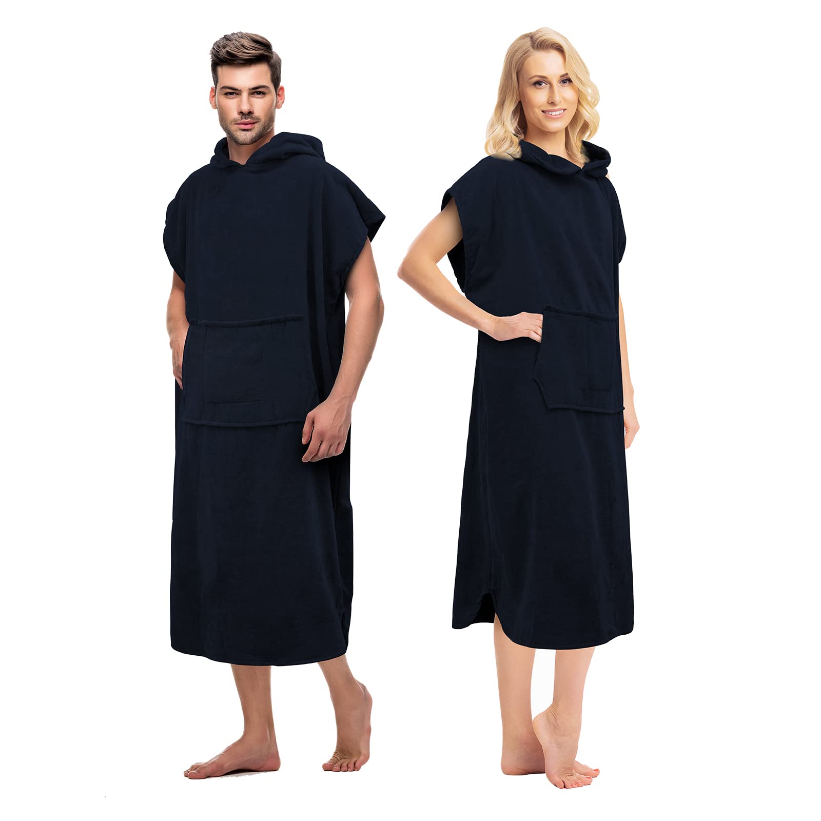 FAB-ON UK Poncho Towels Changing Robe for Swimming Outdoor, Beach, Light Weight, 100% Cotton Changing Towel with Mobile Front Pocket, Hooded Surf Poncho for Men & Women S/M & L/XL Size