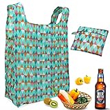 Reusable Grocery Bags Set of 3, Aiduy Reusable Shopping Bags Grocery Tote Bags Foldable into Attached Pouch Ripstop Polyester Eco Bags Washable Durable and Portable