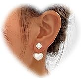 W WEILIRIAN Boho Pearl Heart Jacket Earrings - Gold Pearl Stud Earrings - Pearl Drop Earrings - Women & Girls Gifts