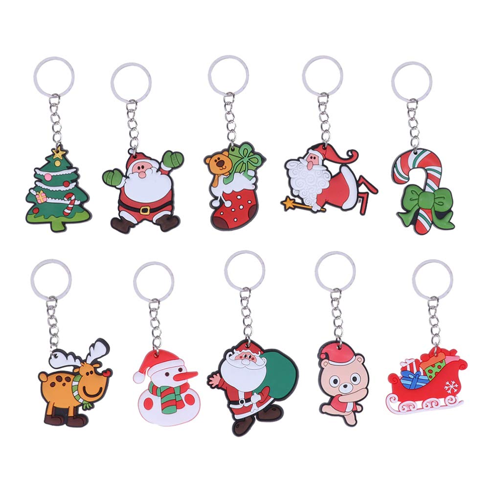 LIOOBO Christmas Santa Claus Keychain 8Pcs Christmas Cartoon Keychain Hanging Pendant Key Chain Santa Claus Snowman Stocking Gloves Keychains for Bag Phone Mixed Pattern