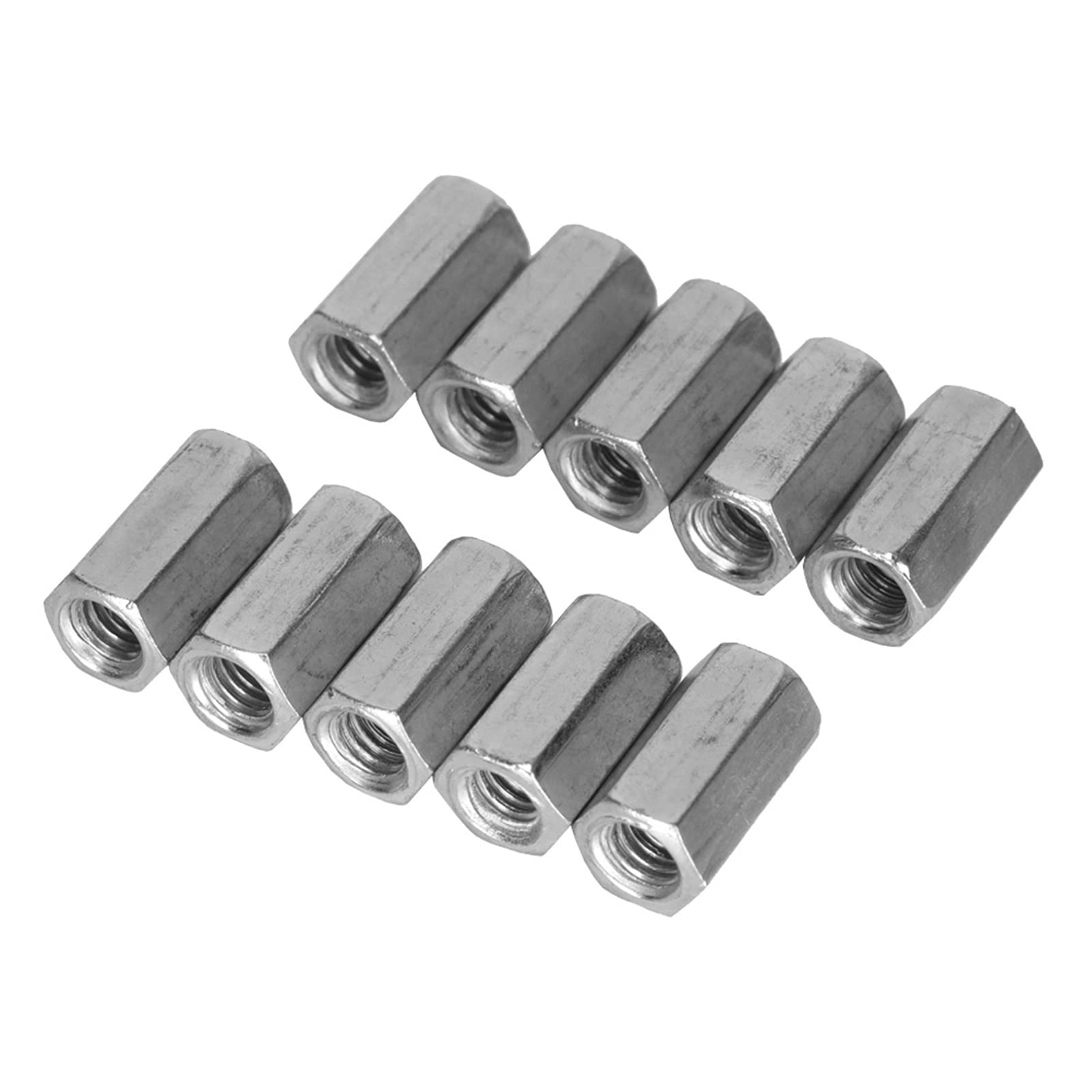Pack of 10 Spacers Galvanised Carbon Steel Long Hex Nut Screw Connection Nut Industrial Construction Fasteners (M6 x 18)