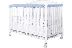 FRTUI Azure/White Reversible Crib Rail Covers, Three-layers of Thickened Material to Protect Baby's Teeth, Soft Anti-Collision Crib Teething Rail Cover, Strip Corner Baby Bed Chewing Guard Rail, 3-PCS