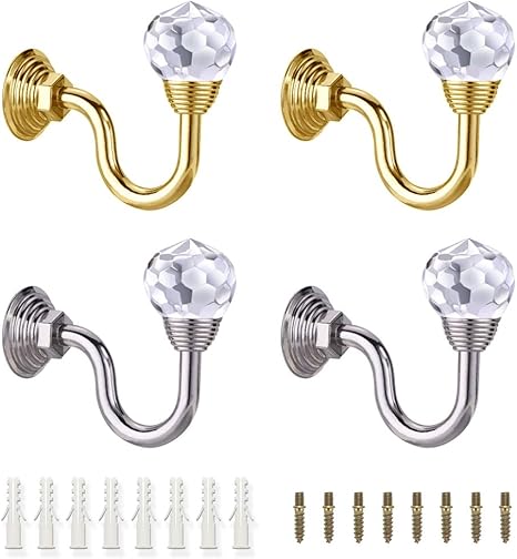 ootsr 2 pares de ganchos de cortina de cristal de cabeza redonda para cortinas ventanas cortinas borlas soporte para pared ganchos con