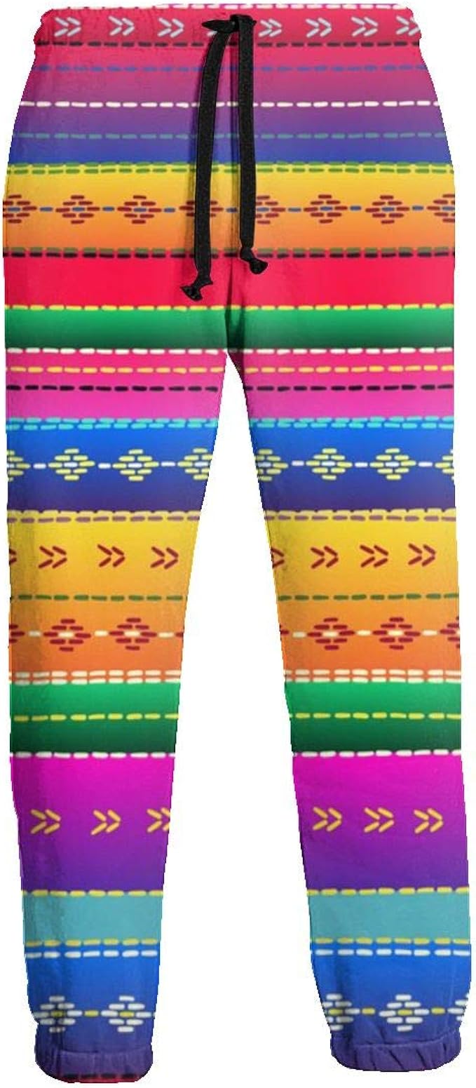 Sunny R Ethnic Mexican Colorful Stripes Men Sport Pants Soft Sweatpants with Pockets Joggers
