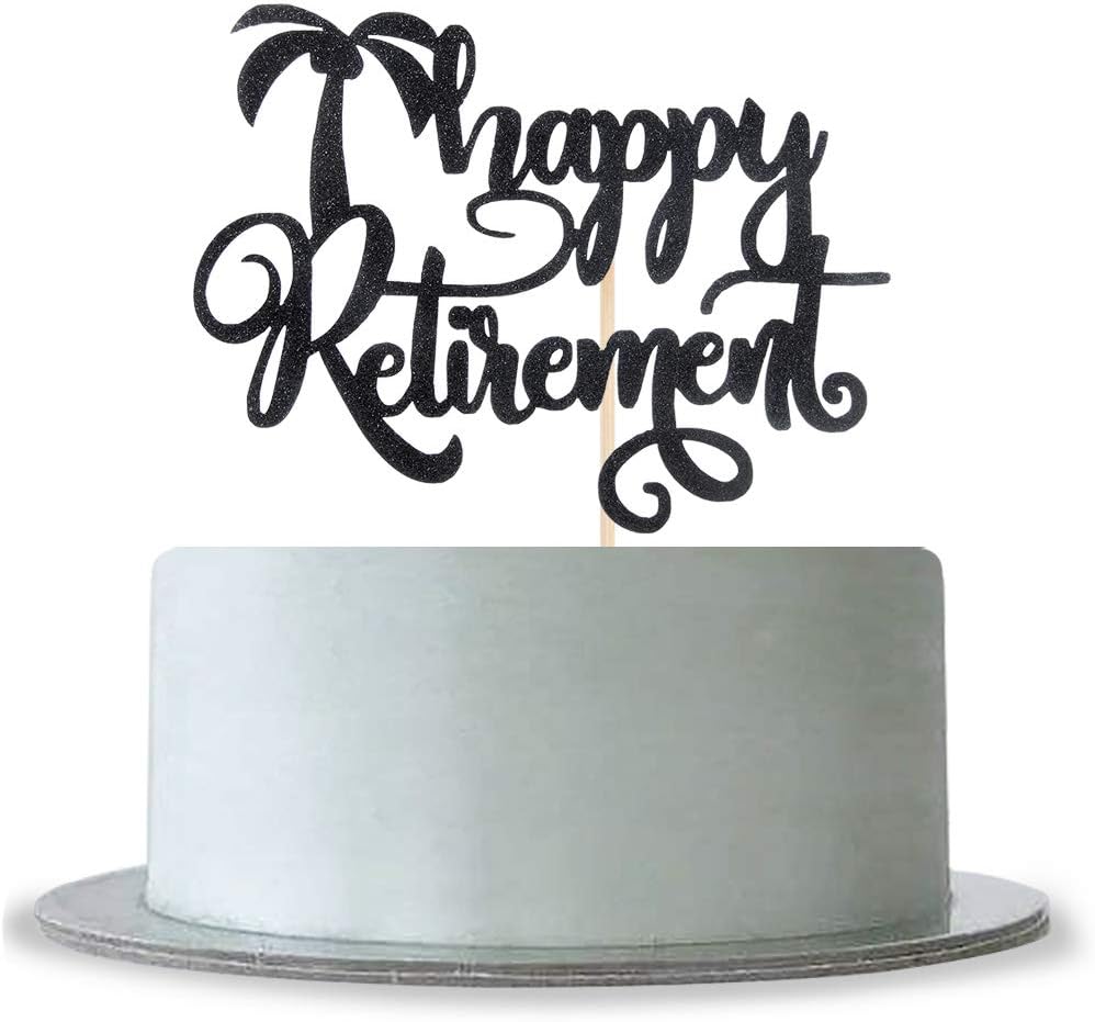 Amazon Com Happy Retirement Cake Topper With Tree Black Glitter