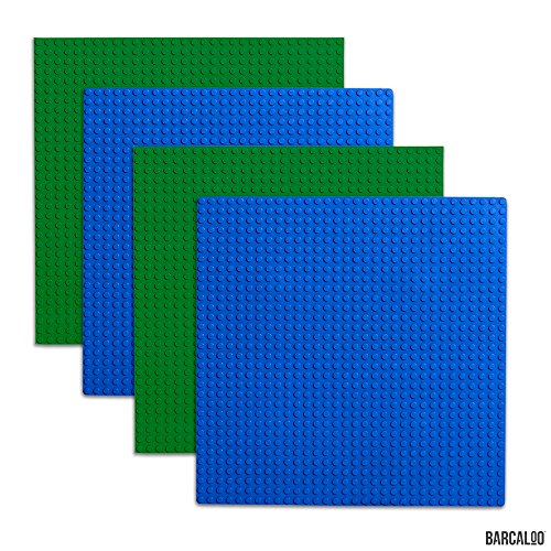Peel-and-Stick Baseplates - 10 Inch x 10 Inch Baseplate - 4 Pack (2 Blue, 2 Green) Compatible with all Major Brands