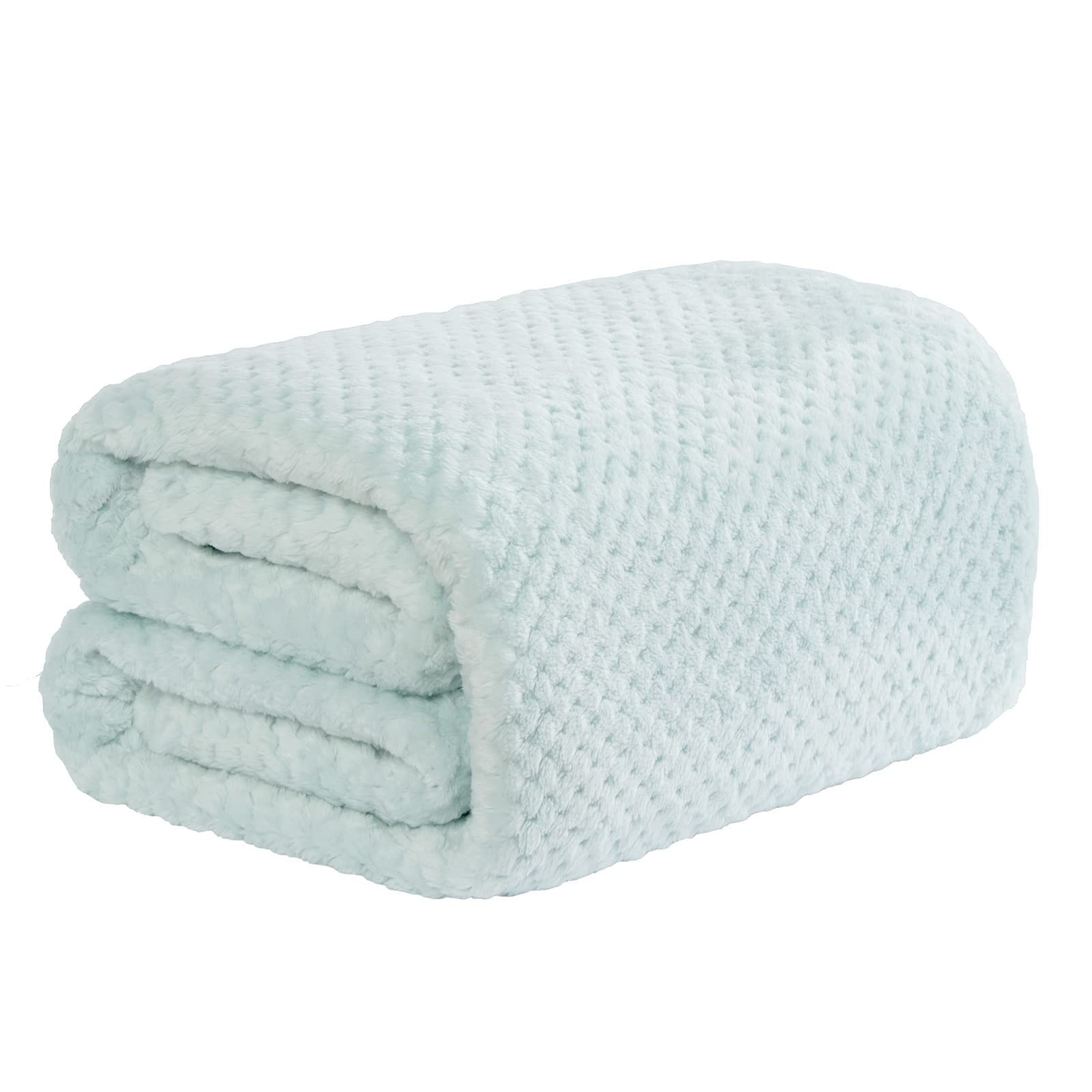 Dreamscene Fleece Blanket Throws for Sofas, Soft Cosy Warm Honeycomb Waffle Mink Throw Blanket for Bed Settee Faux Fur Throws Lightweight Fluffy Single Bed Throw, Duck Egg Blue - 125 x 150cm