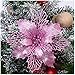 GL-Turelifes 12 Pcs 6.3’’Diameter Glitter Christmas Flowers Pink Poinsettia Artificial Flower Christmas Wreath Christmas Tree Flowers Tree Ornaments with 12 Pcs Green Flower Stem