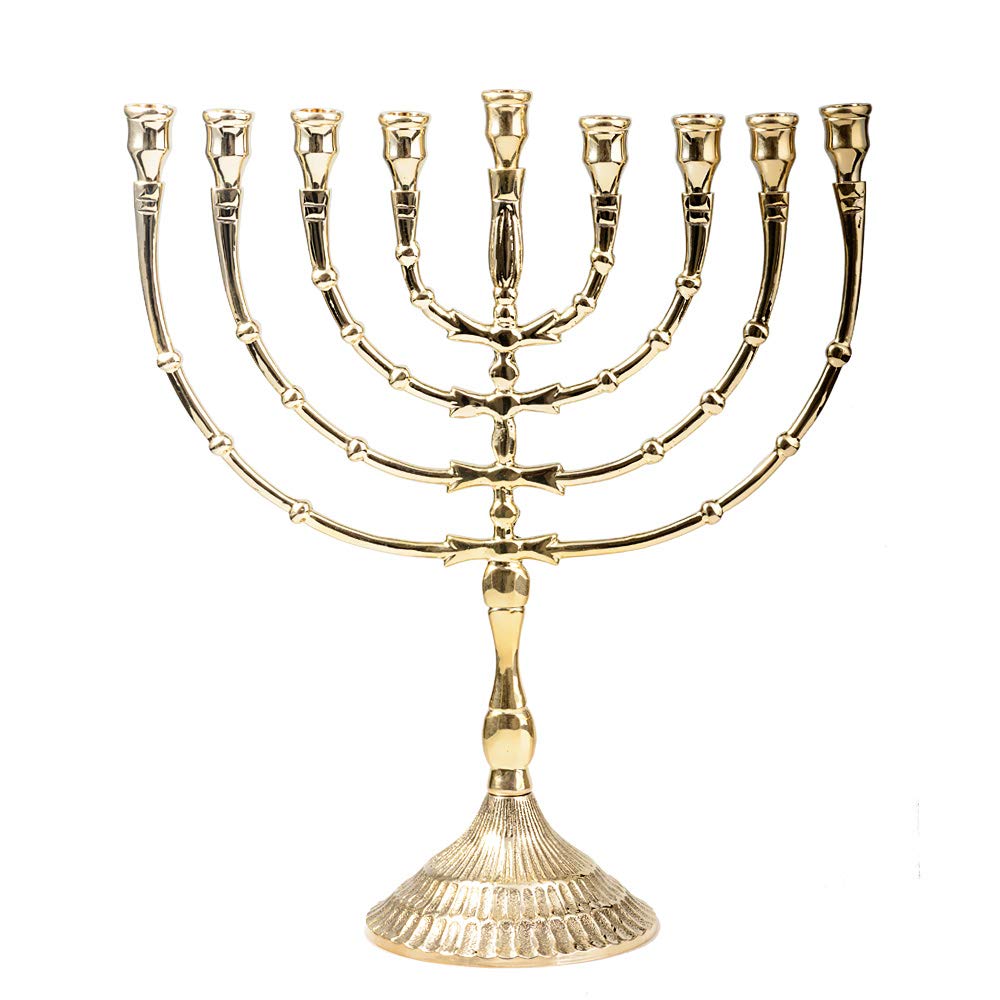 NKlaus Menorah 32cm high Hanukkah for candles up to Ø 1,2cm Candlestick large gold 9er Candlestick brass gold 2802