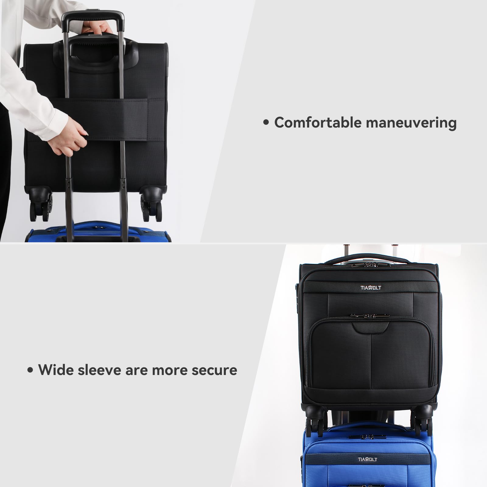 TIAWOLT 16 Inch Underseat Carry on Luggage With Wheels Soft side Lightweight Business Travel Small Suitcases Bag with TSA lock for Airlines,Men Women, Pilots Crew,Black