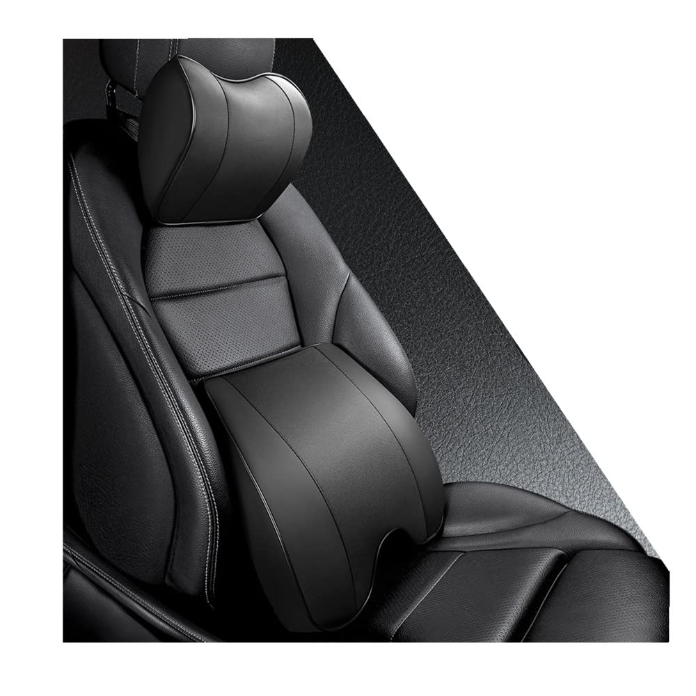 Photo 1 of ZLOHPAE Car Lumbar Pillow and Car Neck Pillow Kit Memory Foam Ergonomic Seat Cushion, Relieve Driving Fatigue, Comfortable Neck and Back, Suitable for Car Seats Office Chairs, etc. (Black)