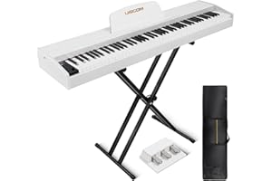 UISCOM Electric Piano Keyboard, Full-Size 88 Key Semi-Weighted Keyboard, with Sustain Pedal, Stand, Dual Stereo Speakers, Case,Touch Sensitivity - Portable Digital Piano for Beginners & Pro(White)