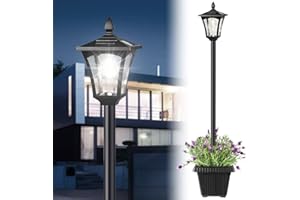 Suponar 72" Solar Lamp Post Light, Pole Lighting Outdoor Waterproof with Planter, Solar Light Post Outside for Porch Yard Driveway Garden Patio Decor, Cool White